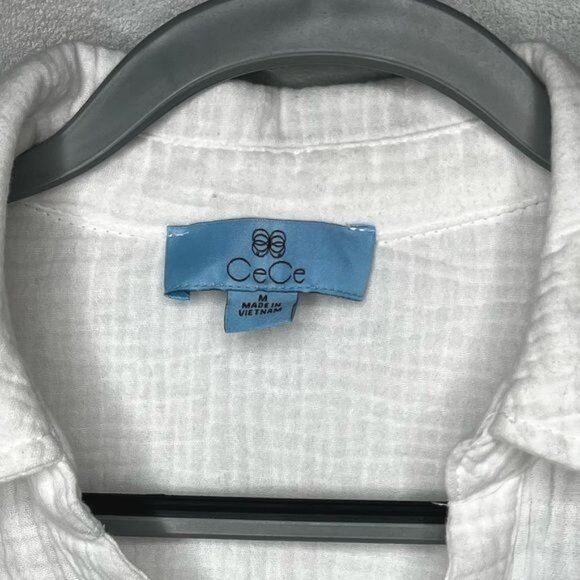 CeCe Womens Popover White Cotton Long Sleeve Button-Down Shirt Size M - Picture 9 of 12